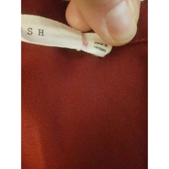 Lush Blouse Size Medium Red Popover V Neckline Rolled up Cuffs Christmas Holiday - Picture 7 of 12